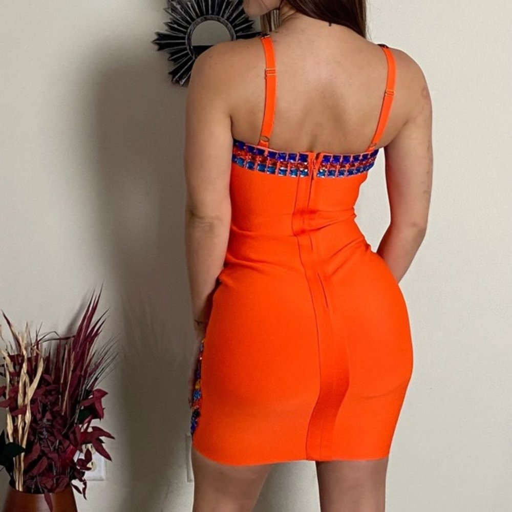 Bodycon Orange Bandage Beaded Dress - Picture 3 of 3